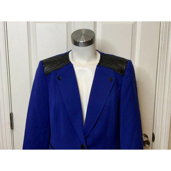 Tahari Arthur S. Levine Ronald Blue Black Faux Leather Trim Jacket, Size 8 - Picture 3 of 11